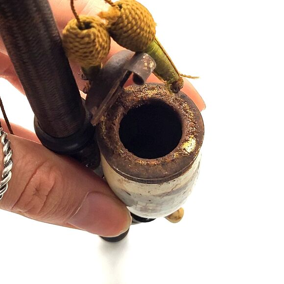 Antique Ceramic Pipe Mid 19th Century Wood Base 11.5 in tall - Picture 5 of 8